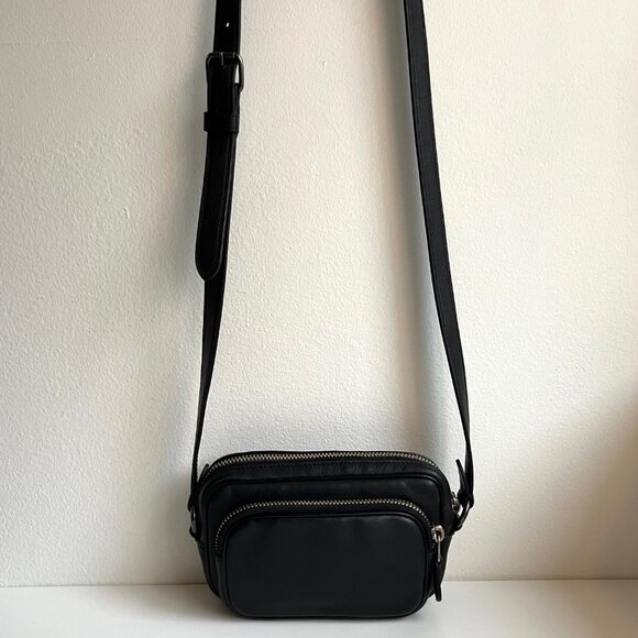 Restored Coach Mini Edge Double Pouch Crossbody Bag in Smooth Black Leather - Picture 2 of 12